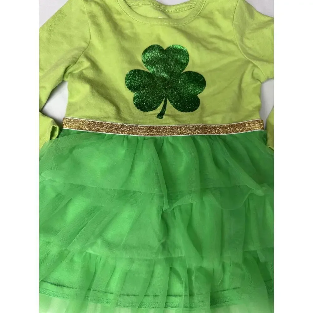 Wonder Nation Dress Baby Girls 12M Green Tutu Shamrock St Patricks Long Sleeve